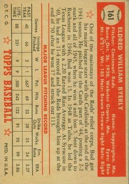 1952 Topps #161 Bud Byerly RC back image
