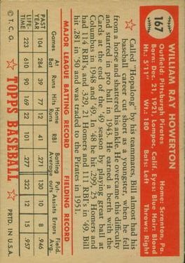 1952 Topps #167 Bill Howerton back image