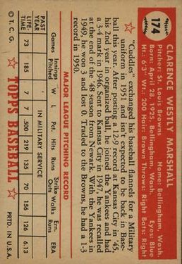 1952 Topps #174 Clarence Marshall RC back image