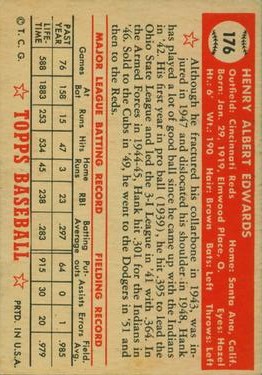 1952 Topps #176 Hank Edwards back image