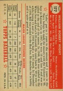 1952 Topps #177 Bill Wight back image