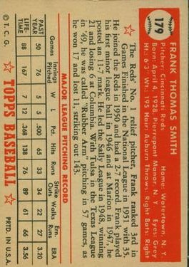 1952 Topps #179 Frank Smith RC back image