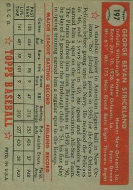 1952 Topps #197 George Strickland RC back image