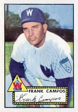1952 Topps #307 Frank Campos RC/Two red stars on back in copyright line
