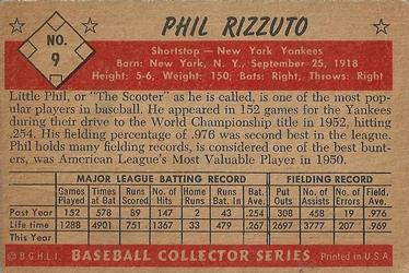 1953 Bowman Color #9 Phil Rizzuto back image