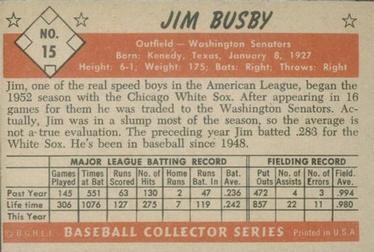1953 Bowman Color #15 Jim Busby back image