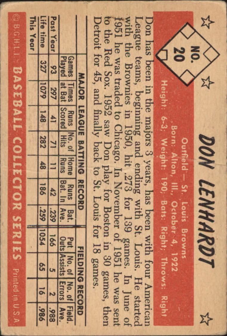 1953 Bowman Color #20 Don Lenhardt back image