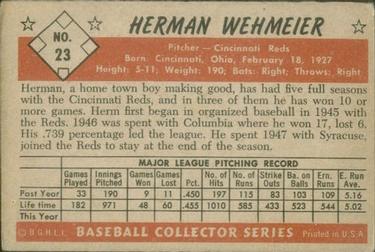 1953 Bowman Color #23 Herman Wehmeier back image