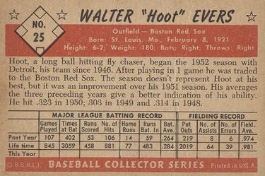 1953 Bowman Color #25 Hoot Evers back image