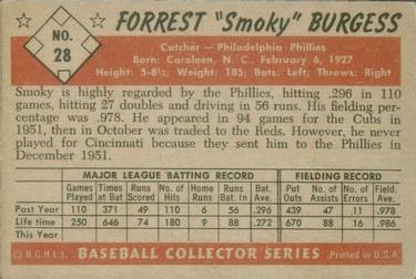 1953 Bowman Color #28 Smoky Burgess back image