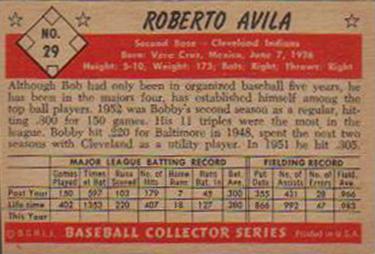 1953 Bowman Color #29 Bobby Avila back image