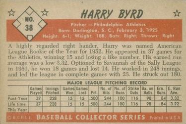 1953 Bowman Color #38 Harry Byrd RC back image