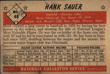 1953 Bowman Color #48 Hank Sauer back image