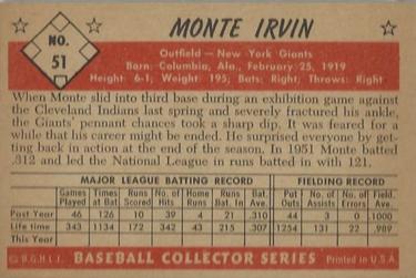 1953 Bowman Color #51 Monte Irvin back image
