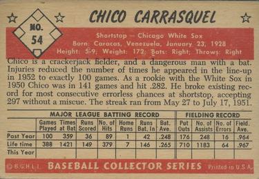 1953 Bowman Color #54 Chico Carrasquel back image