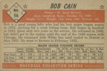 1953 Bowman Color #56 Bob Cain back image
