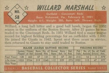 1953 Bowman Color #58 Willard Marshall back image