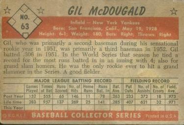 1953 Bowman Color #63 Gil McDougald back image
