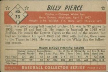1953 Bowman Color #73 Billy Pierce back image