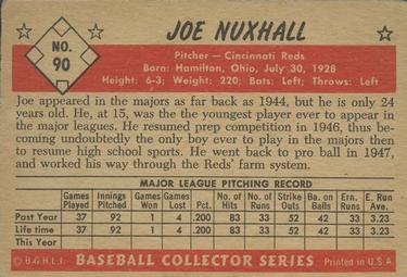 1953 Bowman Color #90 Joe Nuxhall back image