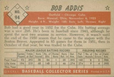 1953 Bowman Color #94 Bob Addis back image