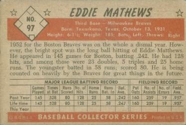 1953 Bowman Color #97 Eddie Mathews back image