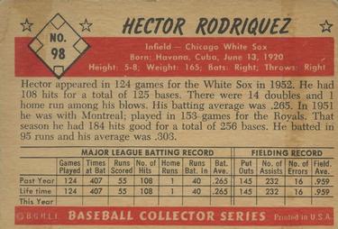 1953 Bowman Color #98 Hector Rodriguez RC back image