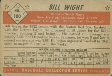 1953 Bowman Color #100 Bill Wight back image