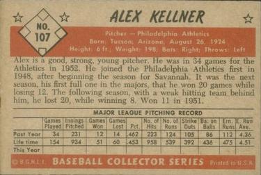 1953 Bowman Color #107 Alex Kellner back image