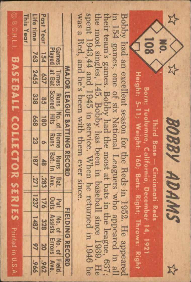 1953 Bowman Color #108 Bobby Adams back image