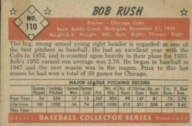 1953 Bowman Color #110 Bob Rush back image