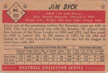 1953 Bowman Color #111 Jim Dyck RC back image