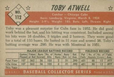 1953 Bowman Color #112 Toby Atwell back image