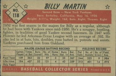 1953 Bowman Color #118 Billy Martin back image