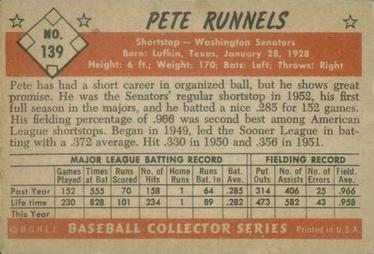 1953 Bowman Color #139 Pete Runnels back image