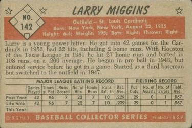 1953 Bowman Color #142 Larry Miggins RC back image