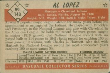 1953 Bowman Color #143 Al Lopez MG back image