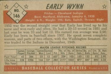 1953 Bowman Color #146 Early Wynn back image