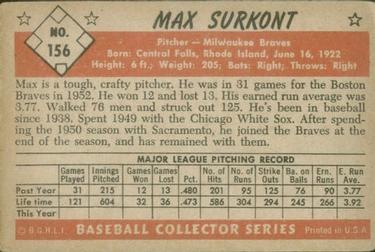 1953 Bowman Color #156 Max Surkont back image
