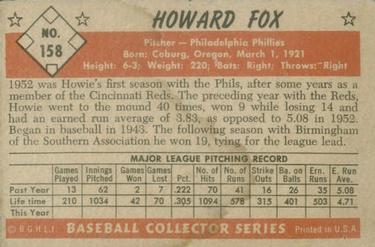 1953 Bowman Color #158 Howard Fox back image