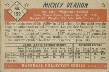 1953 Bowman Color #159 Mickey Vernon UER/Floyd Baker pictured back image