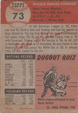 1953 Topps #73 Eddie Robinson back image