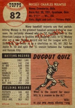 1953 Topps #82 Mickey Mantle back image