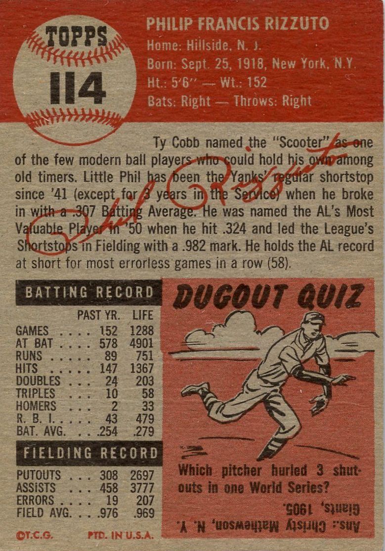 1953 Topps #114 Phil Rizzuto back image
