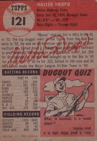 1953 Topps #121 Walt Dropo back image