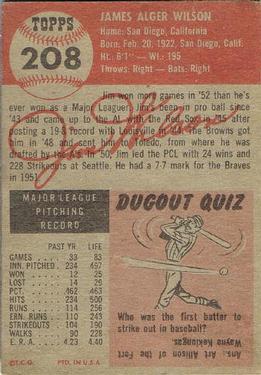 1953 Topps #208 Jim Wilson back image