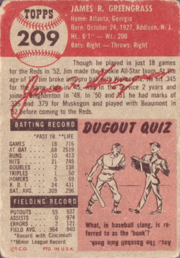 1953 Topps #209 Jim Greengrass RC back image