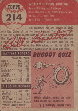 1953 Topps #214 Bill Bruton RC back image