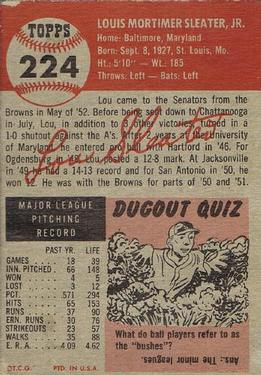 1953 Topps #224 Lou Sleater DP back image