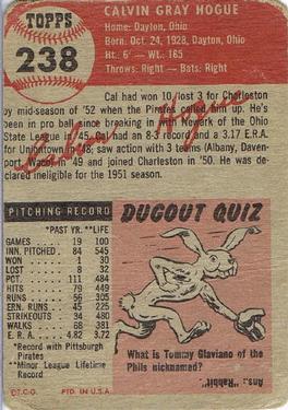 1953 Topps #238 Cal Hogue DP RC back image
